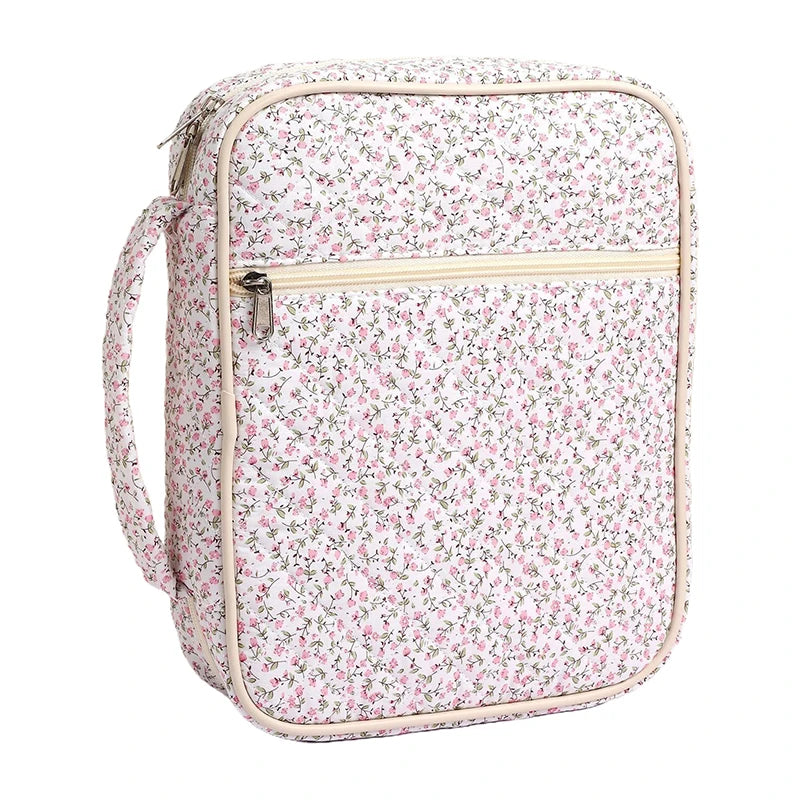 Large Bible Cover Case For Women Quilted Bible Bag Floral Bible Storage Bags With Zipper Pocket And Handle Bible Study Supplies