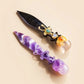 1PC Natural Crystal Athame Model Hand Carved Obsidian Chevron Amethyst Crystal Knife Witchcraft Altar Decor