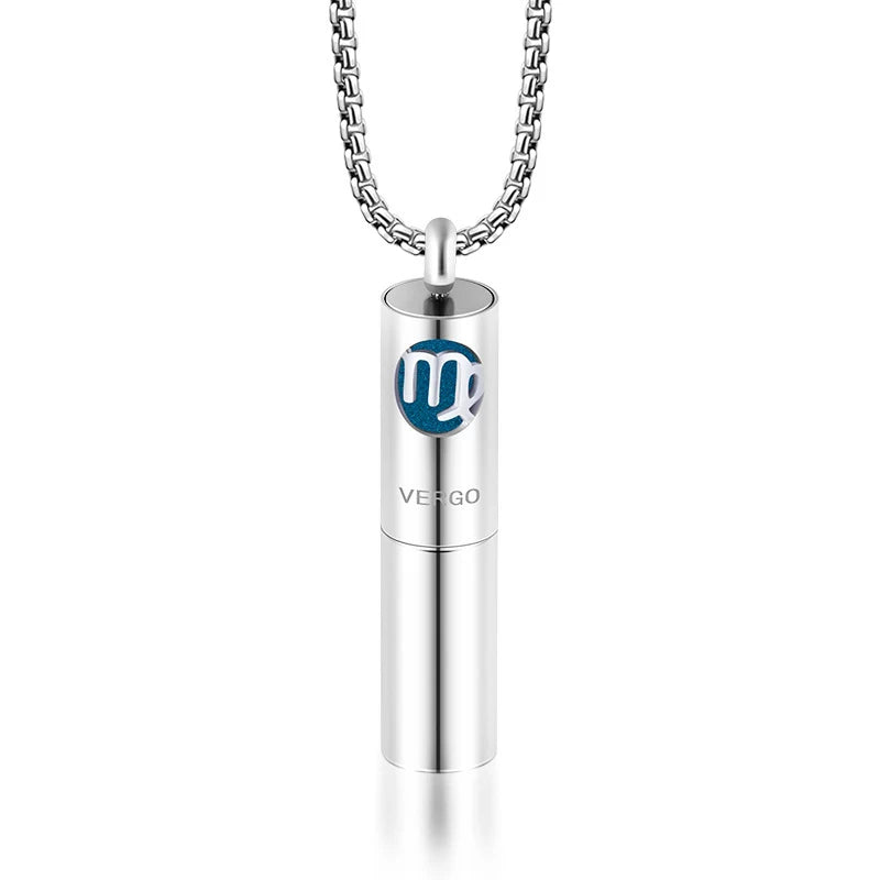 Twelve Constellations Aromatherapy Essential Oil Pendant Lockets Perfume Storage Diffuser Necklace 316L Stainless Steel Jewelry