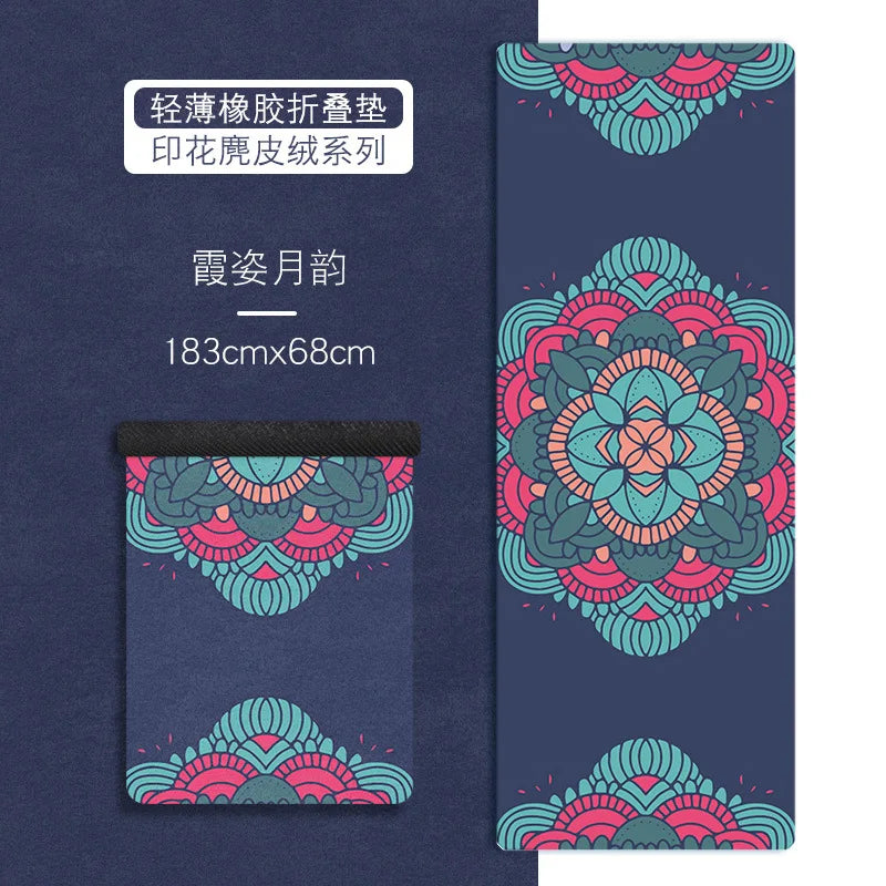 Ultra-thin Folding Yoga Mat Natural Rubber Suede Print Exercise Portable Sweat-absorbing Meditation Aesthetics DIY 183*68*0.1cm