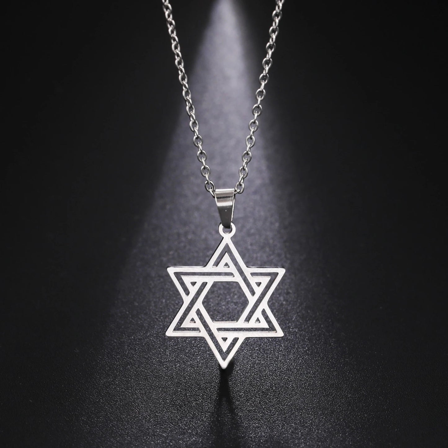 Jewish Bible Stainless Steel Hexagram Chain Necklace Women Men Cutout Star of David Hexagon Choker Necklace Mezuzah Jewelry