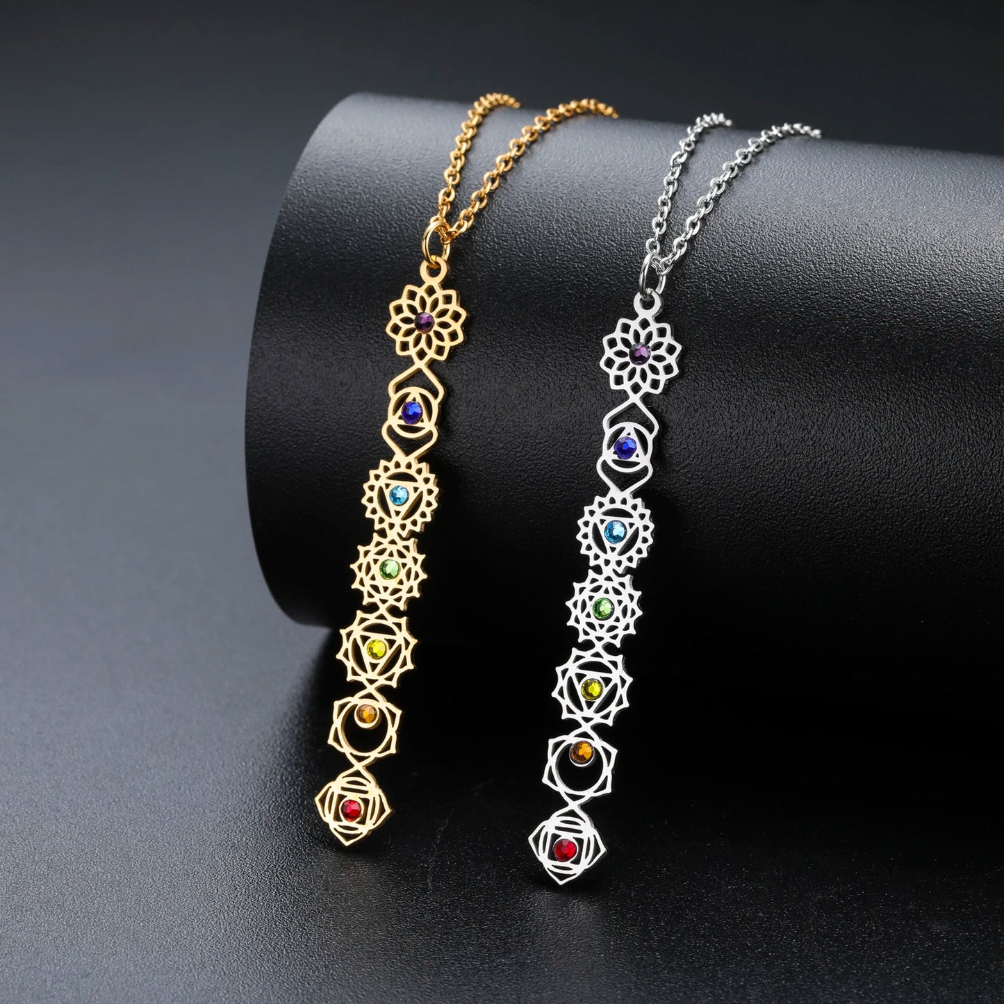 HIPEE 7 Chakra Yoga Necklace with Colorful Stone Stainless Steel Pendant for Meditation Boho Spiritual Gift