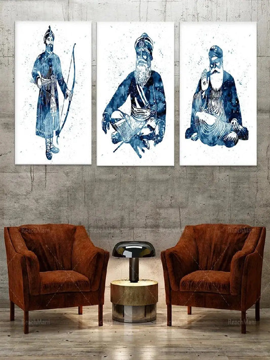 Sikh Master Murals Blueprint Sets Guru Nanak Guru Gobind Singh Paintings Baba Deep Singh Decorative Art