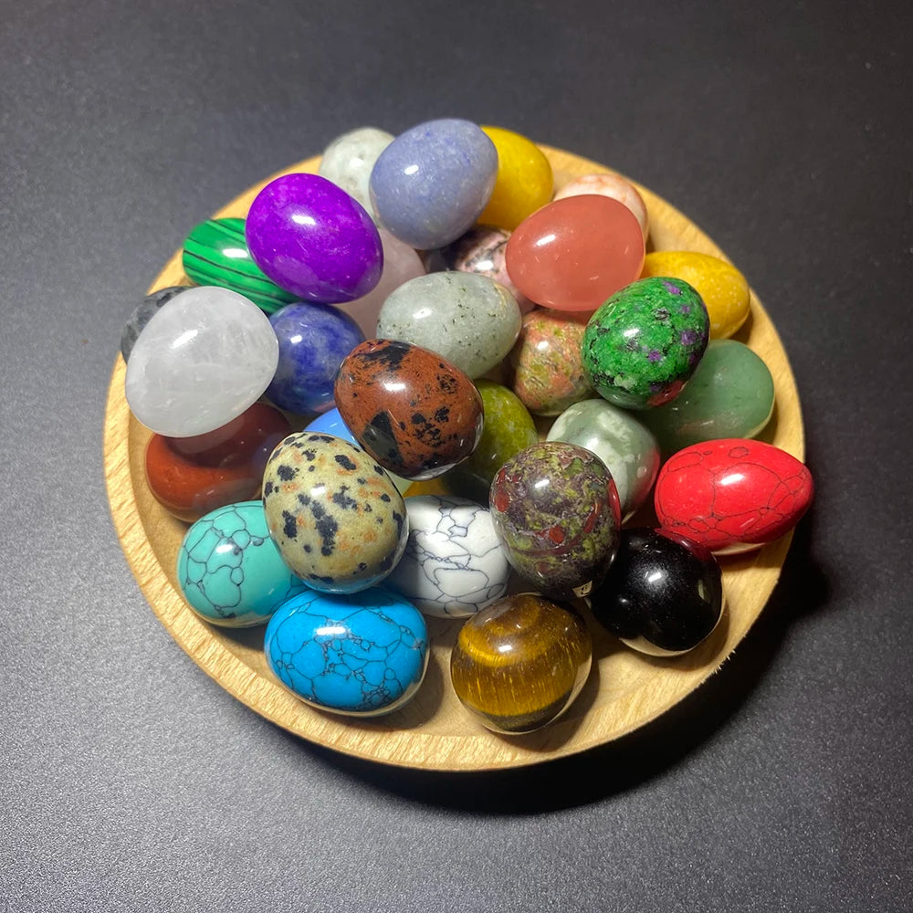 EG2 12Pcs Mini Natural Stone Egg Set, Small Polished Egg Shaped Stone for Meditation Stress Relief Palm Desk Decor Gift