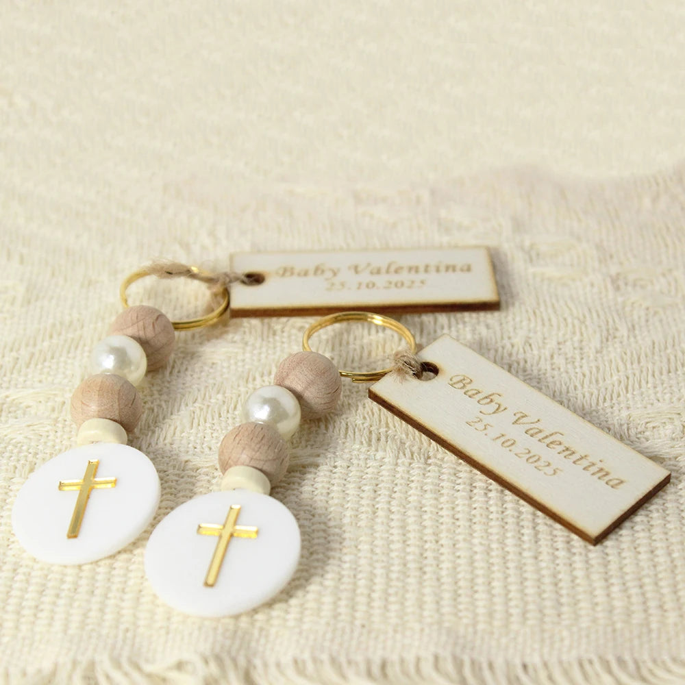 Personalized Baptism Cross Keychain Favors, Custom Christening Gifts, First Communion Souvenirs,Custom Baptism Keychain Favors