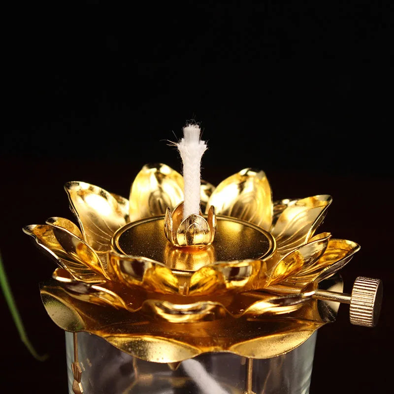 Golden Oil Lamp For Buddhist With Glass Windproof Cover Religious Items Home Alter Prayer Buddha Decoration