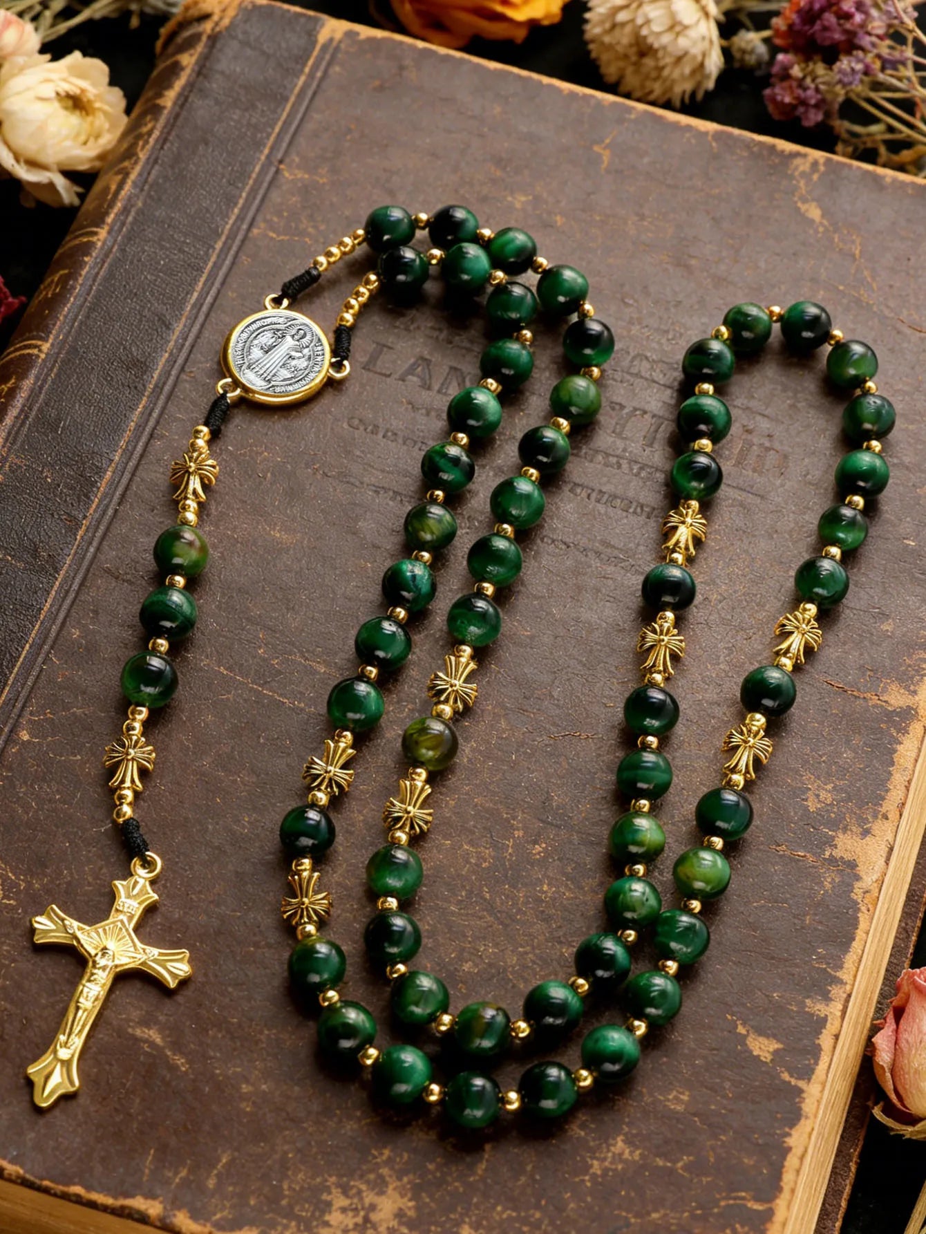 2026 new 1PCS handmade combination multi-color retro natural stone religious cross necklace jewelry suitable for various occasio