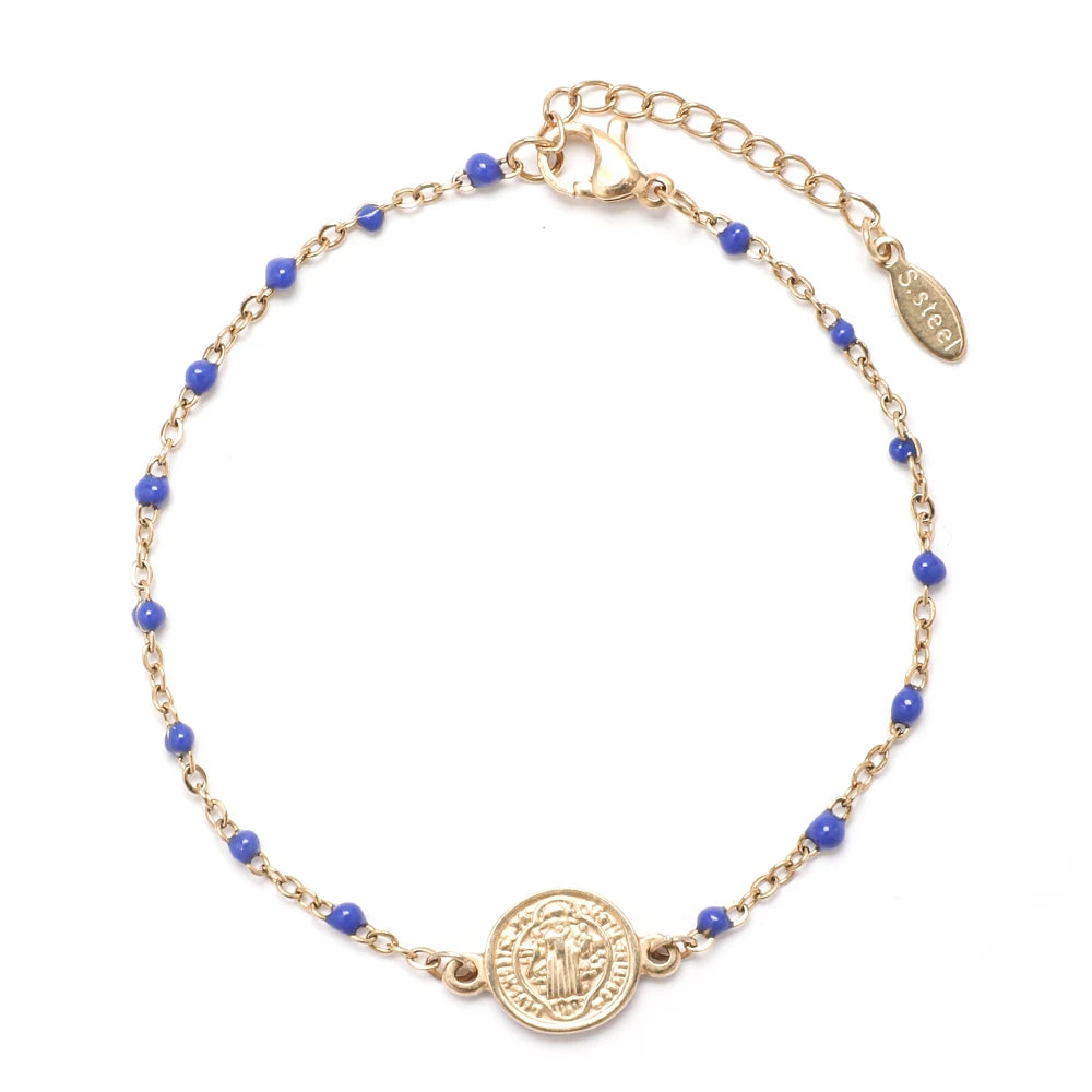 Coin Charm Stainless Steel St Benedict Medal Bracelet San Benito Bracelet Adjustable Link Chain Bohemia Bracelet