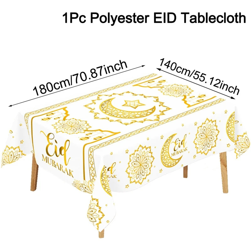 Ramadan Kareem Table Cover White Gold Ramadan Decor 2026 For Home Tablecloth Islamic Muslim Party Supplies Eid Al-Fitr Gift