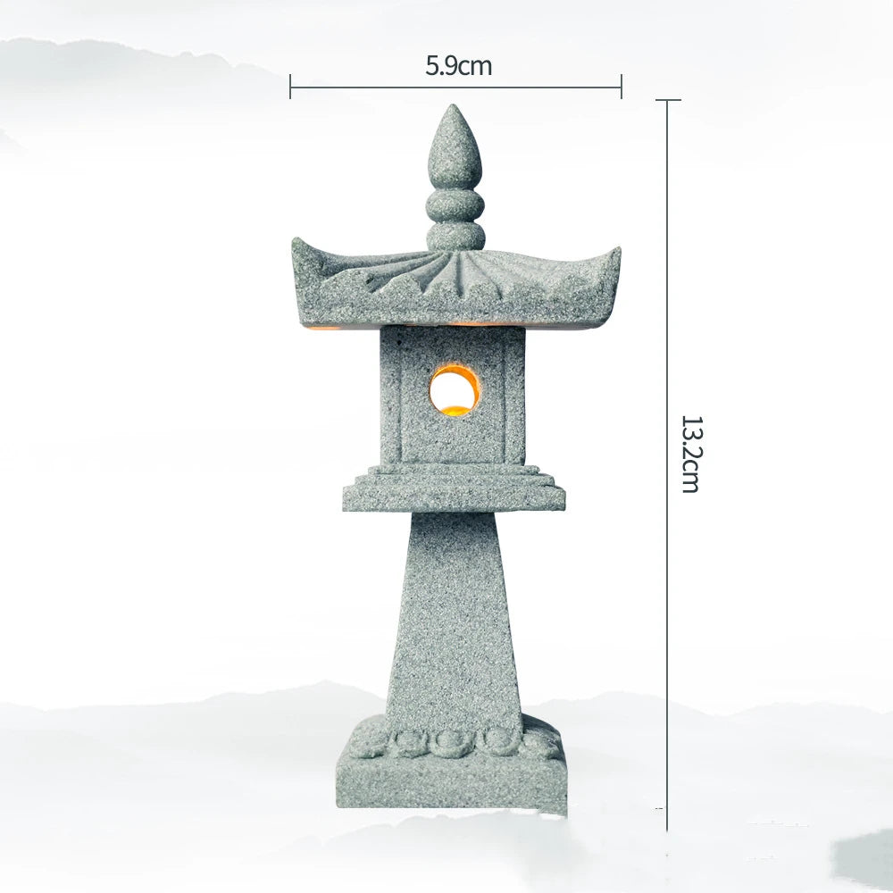 New Mini Pagoda Lantern Light Garden Statue Decorative Sand Stone Micro Landscape Lamp Zen Yard Miniature Bonsai