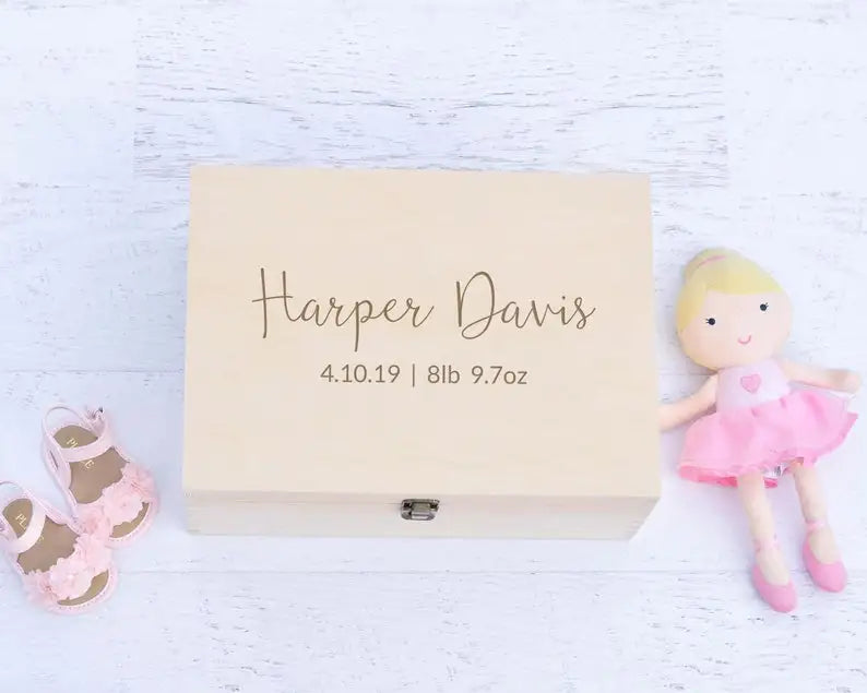 Personalized Wooden Baptism Keepsake Box ,Baptism Gifts For Baby Girl Or Baby Boy, Engraved Memory Box That Pattern With Wreath