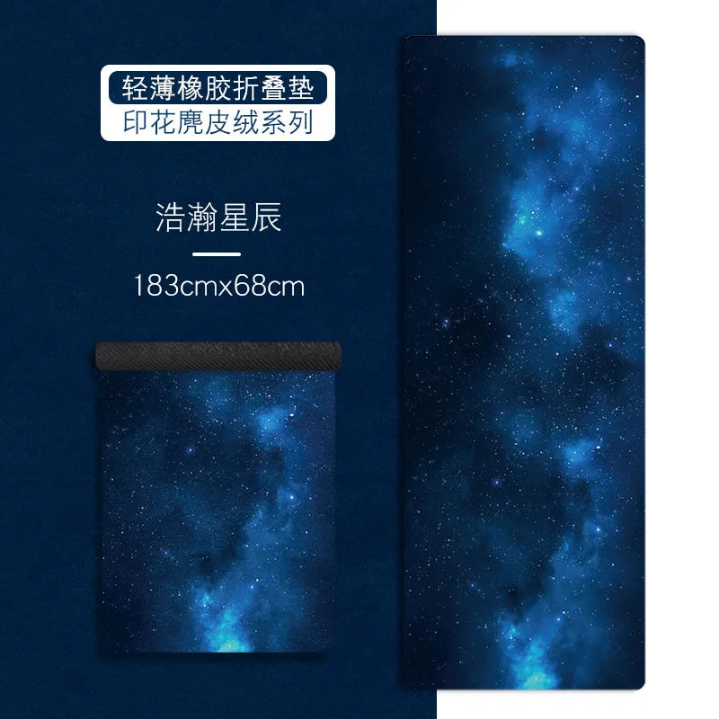 Ultra-thin Folding Yoga Mat Natural Rubber Suede Print Exercise Portable Sweat-absorbing Meditation Aesthetics DIY 183*68*0.1cm