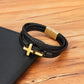 XQNI New Cross Men's Leather Bracelets Stainless Steel Magnet Clasp Charms Fashion Punk Bangle Homme Christian Jewelry Gifts
