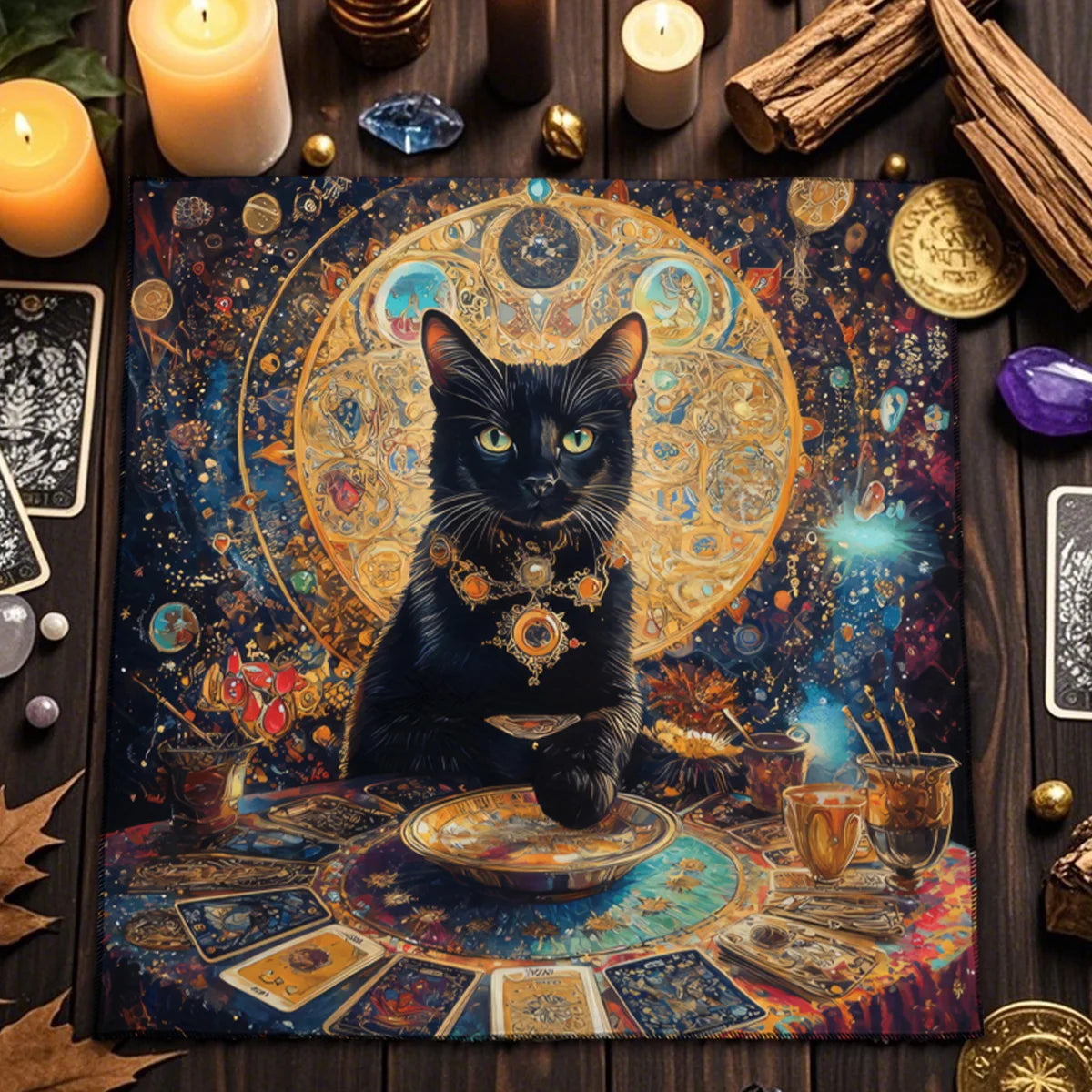 Divination Altar Cloth Civet Cat Tarot Tablecloth For Tarot Card Reading Decorative Voo-Polyester Oracle Card Mat