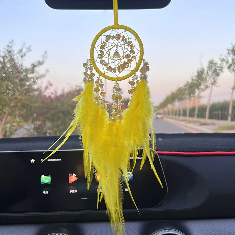 Car Interior Backpack Pendant Dream Catcher Crystal Stone Exquisite Interior Pendant Feather Dream Catcher Wind Chimes