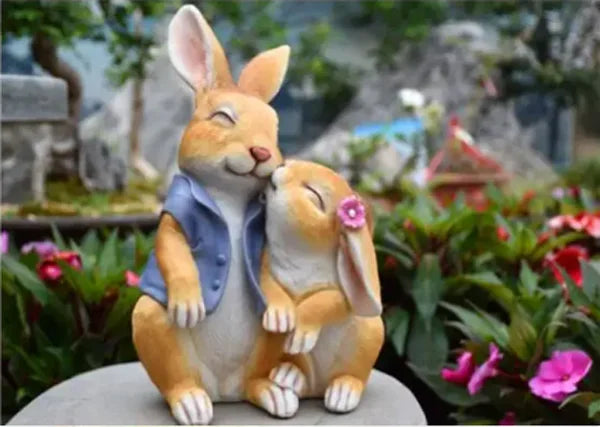 Pastoral Simulation Animal Resin Rabbit Couple Ornament Outdoor Garden Balcony Figurines Crafts Courtyard Accessories Decoration