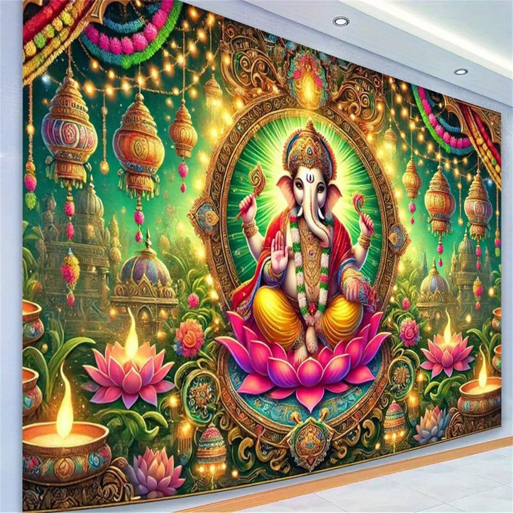 Lord Ganesha Wall Tapestry Hindu Elephant God Canvas Art  Wall Hanging Home Temple Decor Diwali Gift Yoga Meditation Room