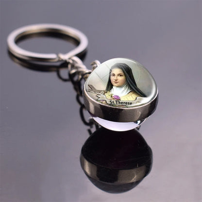 Religious Keychain St Francis Double Sided Key Chains Catholic Glass Ball Pendant Keyring Jewelry Keychain Jesus Christian Gifts
