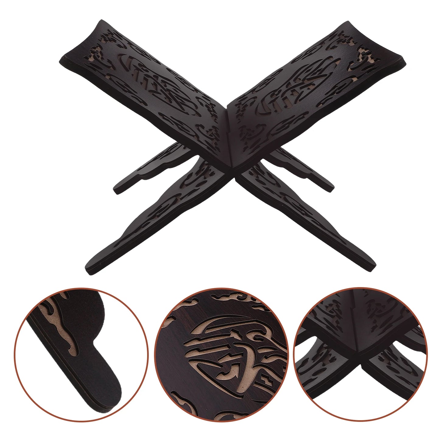 Black Foldable Detachable Wooden Carved Quran Bible Book Holder Muslim Prayer Reading Stand Book Organizer Rack,Home Decoration