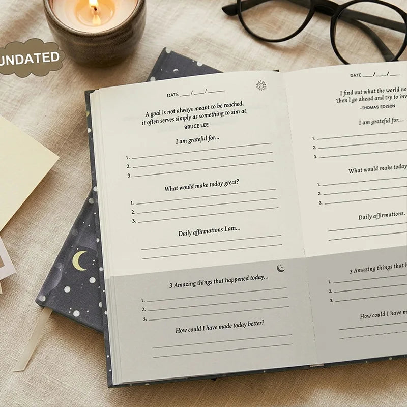 2026 New A5 Gratitude Journal Hardcover Gold Foil Notebook Daily Mindfulness Diary Positive Affirmation Planner