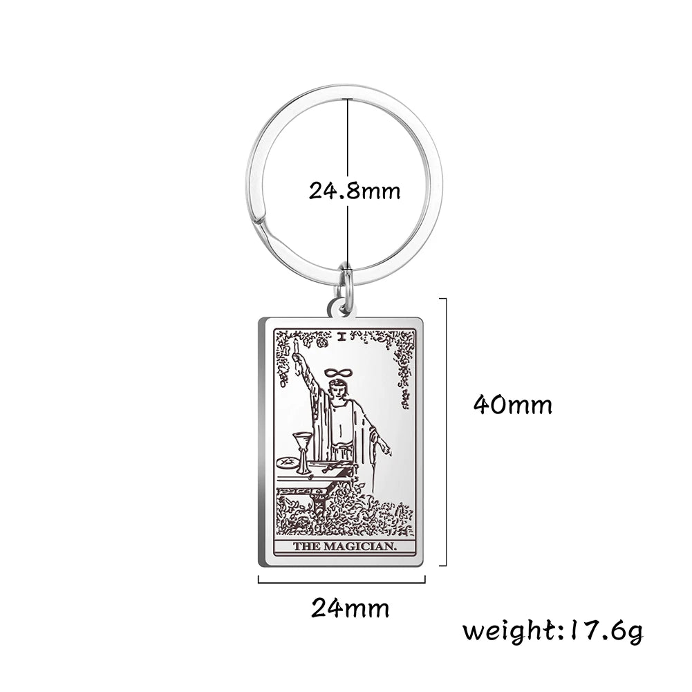 Dawapara Tarot Cards Keychains Stainless Steel Vintage Amulet Good Luck The Major Arcana Keyring Wiccan Jewelry