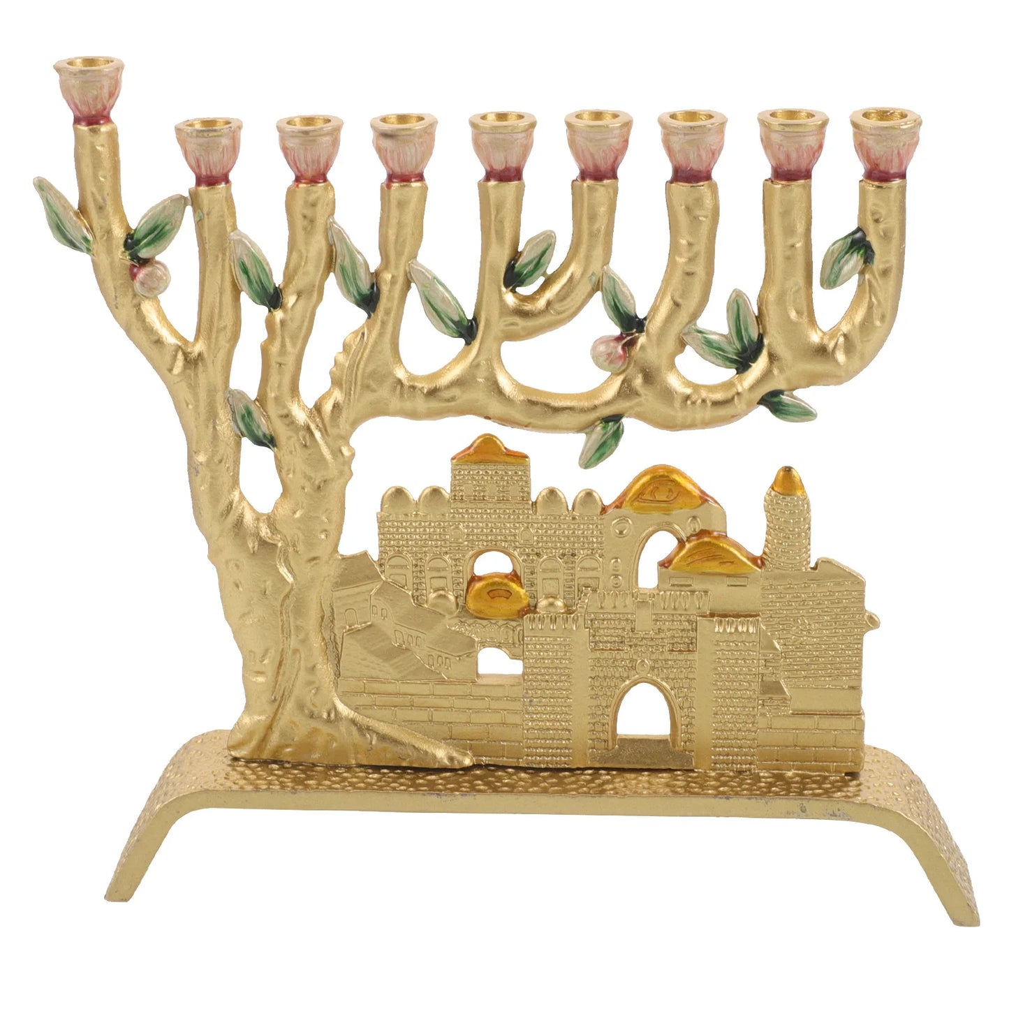 Aluminum Alloy Luxurious Jerusalem Holder 9 Branch Jewish Gold Menorah Holder Candelabra Hanukkah Candlestick