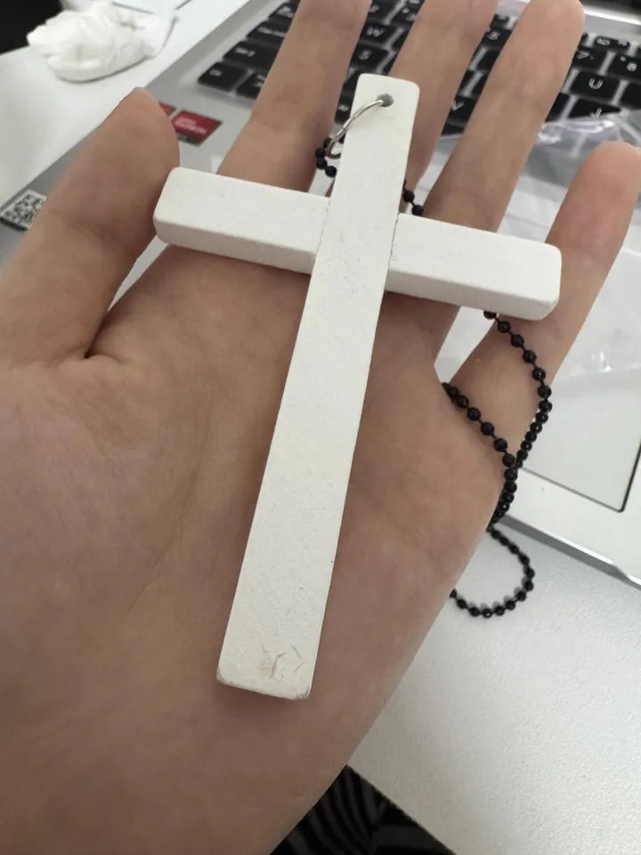 Fashion Punk Gothic Wood Cross Pendants Necklace White Black Cross Choker Y2k Hip Hop Necklace Sweater Chain Gifts