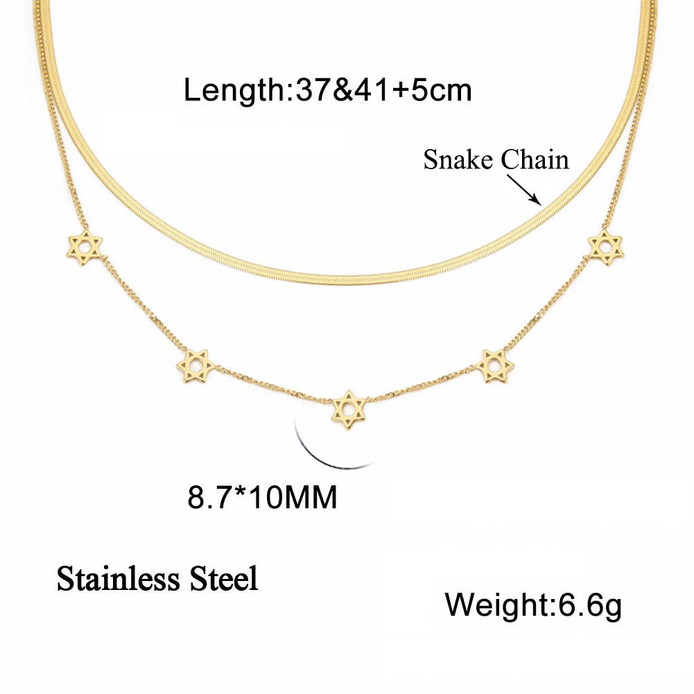 Lucktune Magen David Star Snake Chain Necklace for Women Stainless Steel Hexagram Pendant Necklace Choker Jewish Vintage Jewelry
