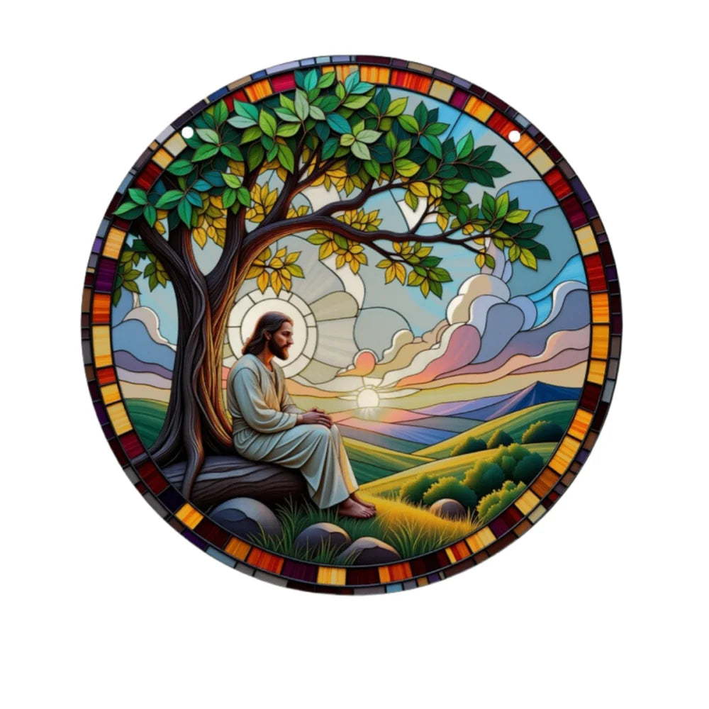 Art Deco Acrylic Religious Jesus Sun Catcher,Wall Hanging Decorative Sign for Home & Garden, Multipurpose Religious Theme Plaque