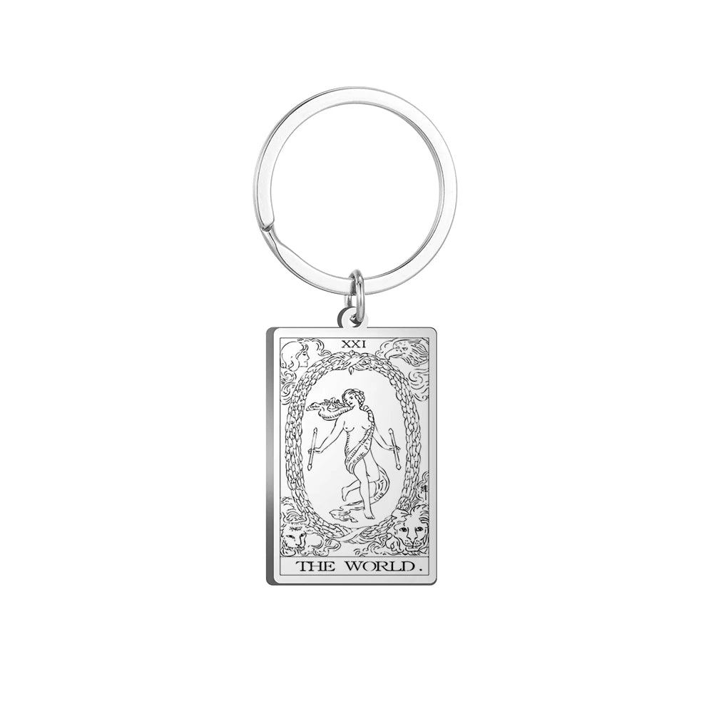 Dawapara Tarot Cards Keychains Stainless Steel Vintage Amulet Good Luck The Major Arcana Keyring Wiccan Jewelry