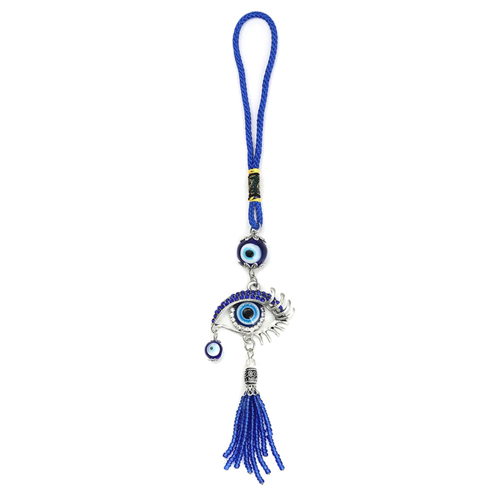 Lucky Eye Alloy Turkish Evil Eye Wall Hanging Glass Bead Rope Chain Tassel Keychain for Women Men llavero porte clé מחזיק מפתחות