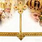 Eastern Orthodox metal cross scepter religious ceremony sacrament celebration inlaid with bright ruby classic religious aestheti