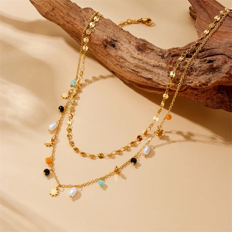 DIEYURO 316L Stainless Steel Geometry Pearl Pentacle Necklace New Delicate Fashion Gold Color Star Pendant Neck Jewelry Gifts