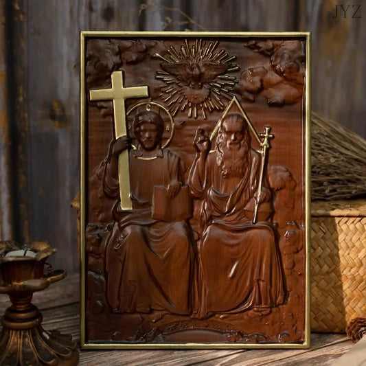 High Quality Holy Trinity Wood Wall Decor Catholic Religious Mural Family Home Decor