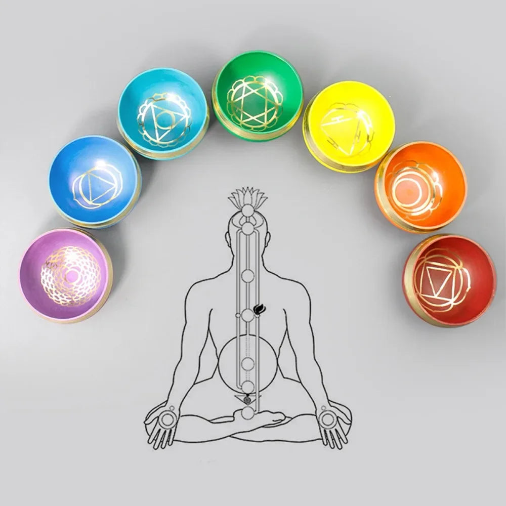 Buddhist Sound Bowls Therapy Meditation Mindfulness Yoga Ornaments Colorful Nepal Tibetan Singing Bowl Chakras Handmade Copper