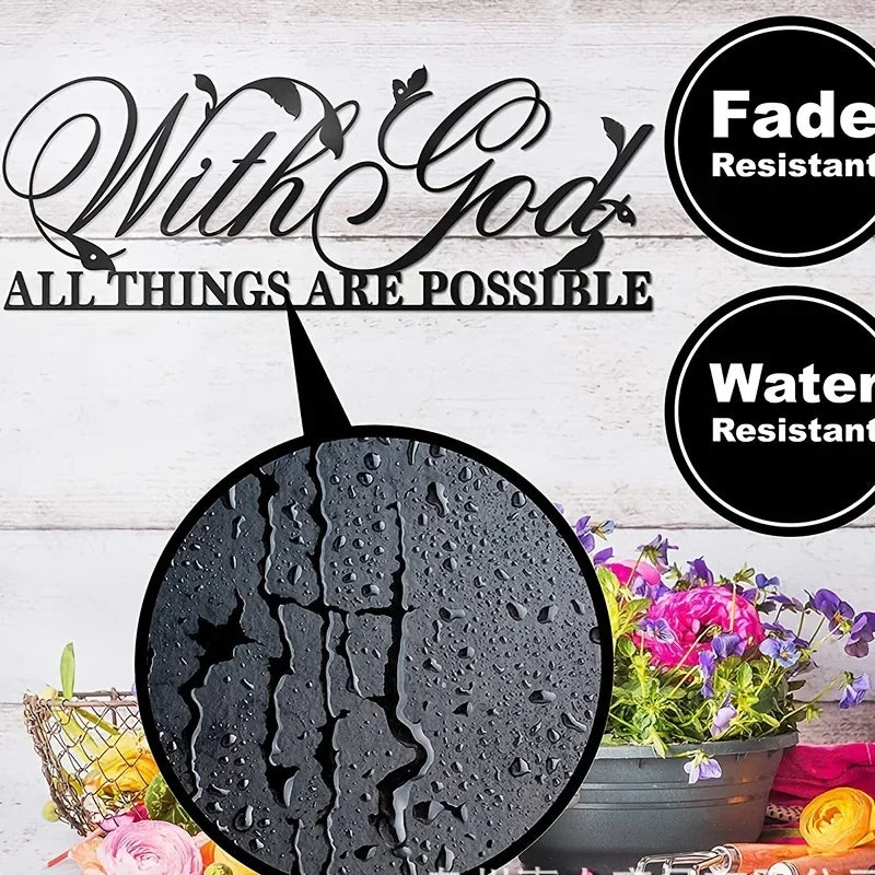 HelloYoung Metal Wall Art With God All Things Are Possible, Bible Verses Metal Wall Sculpture Metal Wall Decor Metal Sign