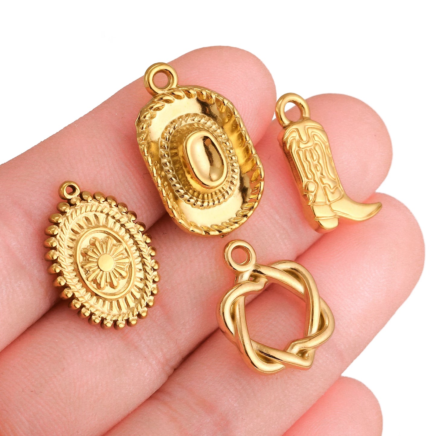 3Pcs Stainless Steel Cowboy Hat/Boot/Horseshoes Charms Astrology Celestial Sun Star Pendant DIY Necklace Bracelet Jewelry Making