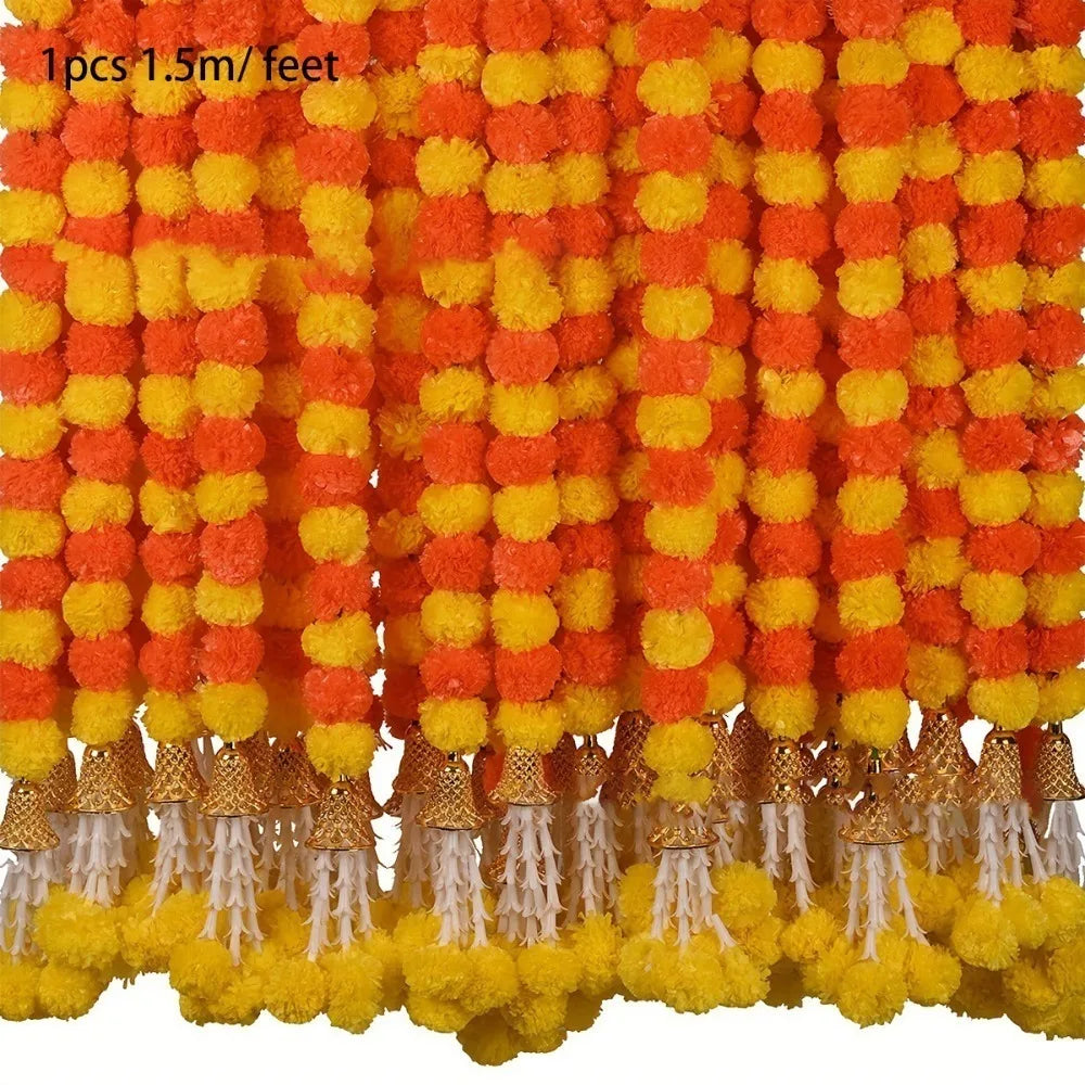 Long Strands Artificial Marigold Garland Pooja Diwali Fiesta Indian Décor Pooja Marigold Flowers Pooja Wedding Events Decor