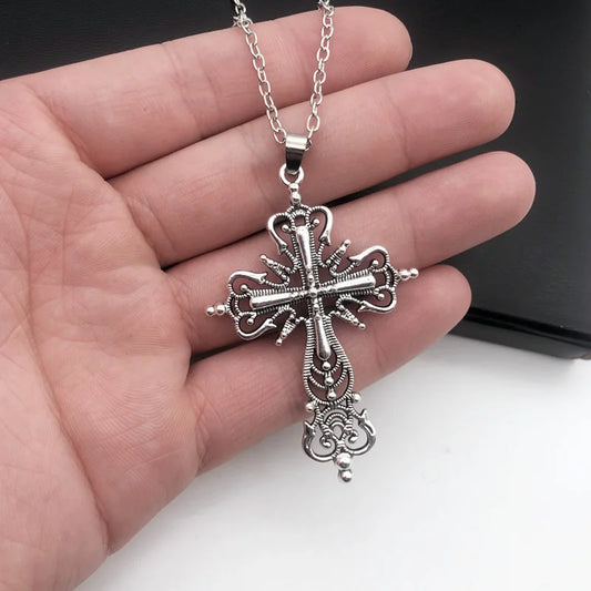 Gothic Dark Style Cross Pendant Necklace Rock Punk Goth Fashion Necklaces For Women Men Jewellery Design Mystical Gifts