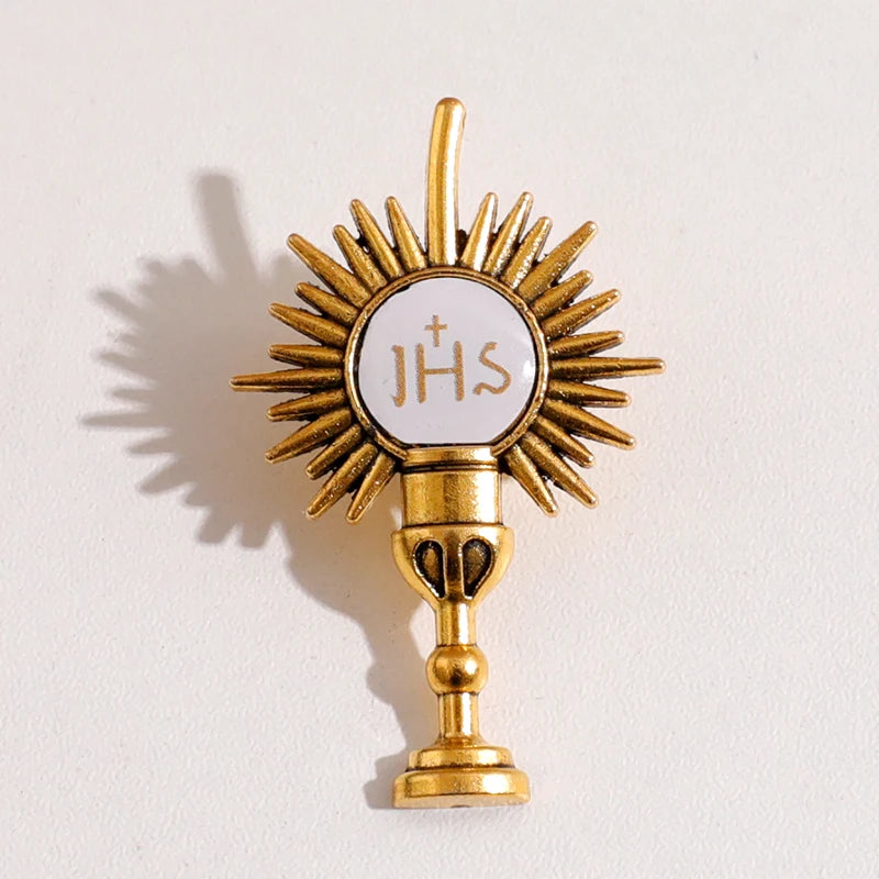 Catholic Christian Jerusalem Cross Brooch Badge religious jewelry articulos religiosos catolico church halo gifts