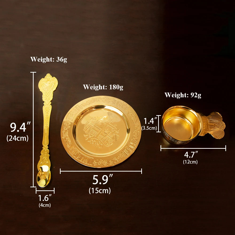 New 2026 Durable Gold-Tone Orthodox Communion Set with Intricate Filigree Detailing for Clergy Use and Devotional Worship Gift