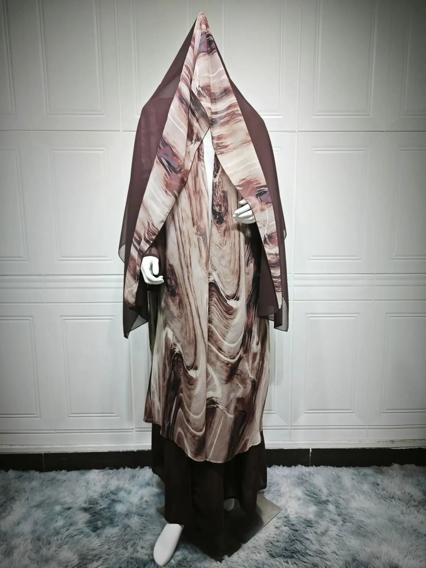 Women Abaya Scarf 2 Piece Set Cardigan Dress Dubai Eid Muslim Print Morocco Kaftan Party Jalabiya Vestidos Largos Arab Long Robe