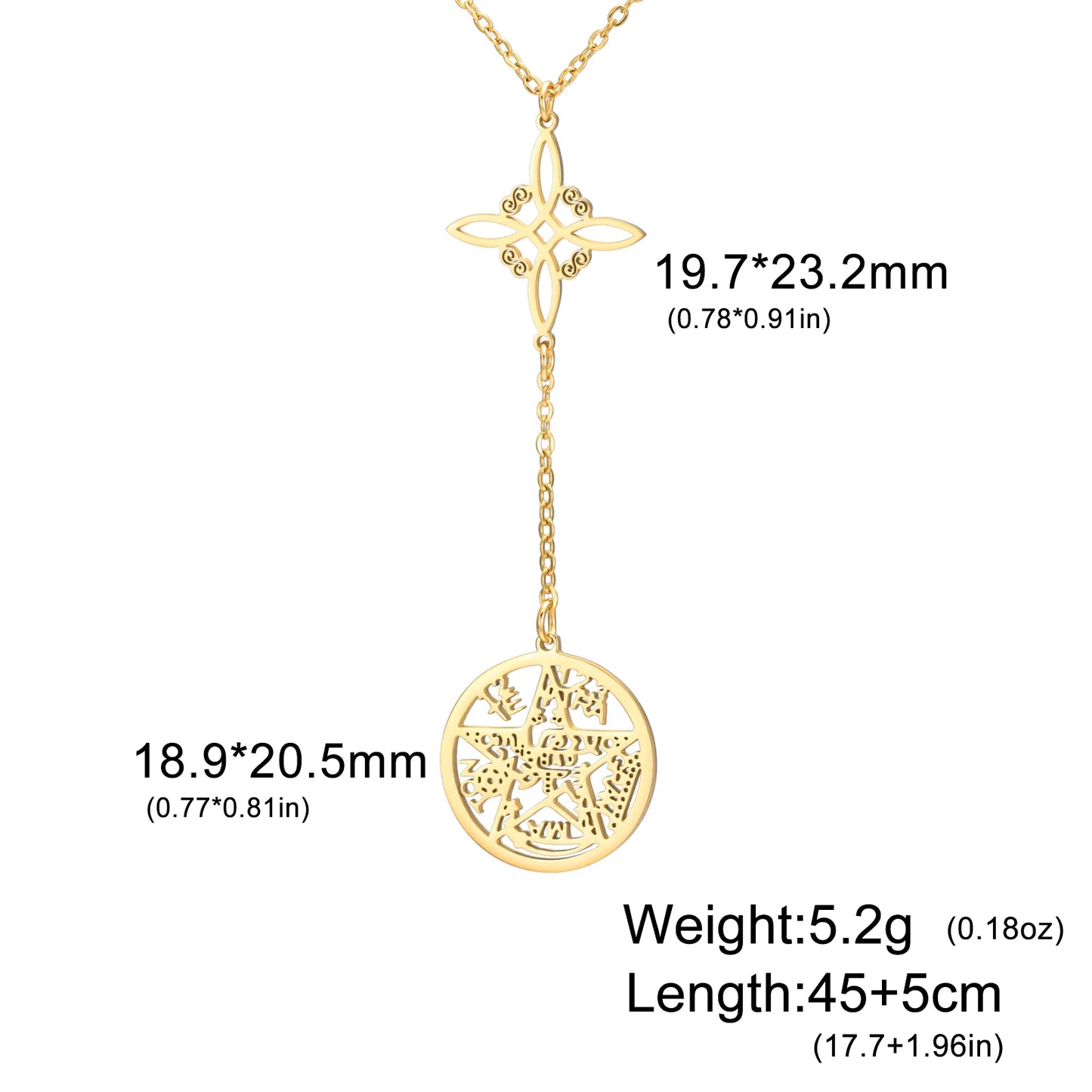 Double Amulet Protection Necklace witch Knot Pentagram Tetragrammaton Stainless Steel Protection Jewerly Wholesale