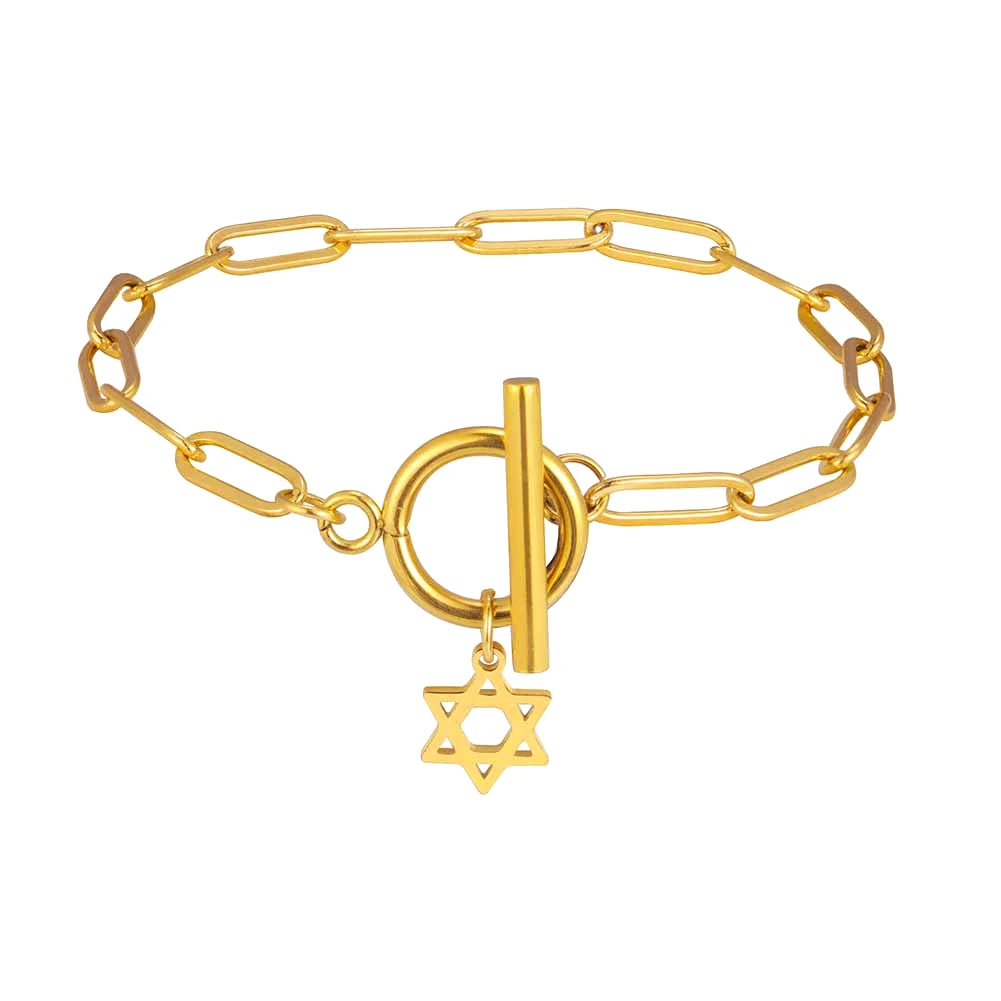 Dawapara Star of David Bracelet Jewish Prayer Judaica Hexagram Charm Protection Amulet Couple Gift Stainless Steel Jewelry