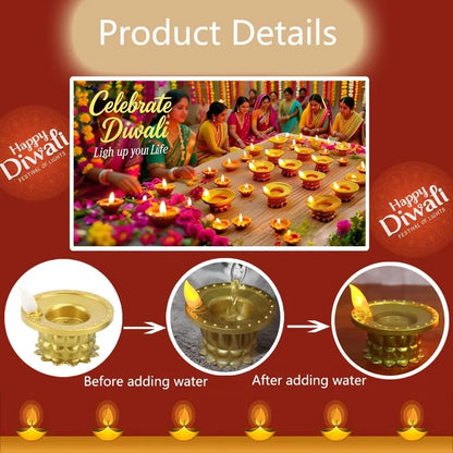 RMWIN-Diya LED Water Sensor Lights 24 Pcs, Waterproof Flameless Tea Light For Diwali For Home, Temple, Pooja, Return Gift