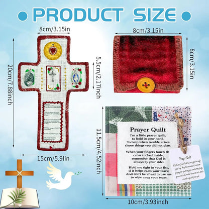 Christian Embroidered Cloth Scripture Prayer Quilt  with Religious Medals, Handmade Portable Catholic Devotional Rosary Pouch