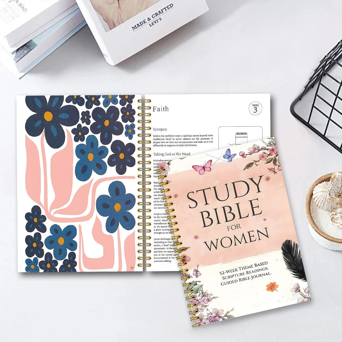 A4 Bible Study Journal for Women 220 Pages 52 Week Guided Scripture Devotional Christian Prayer Notebook Gift