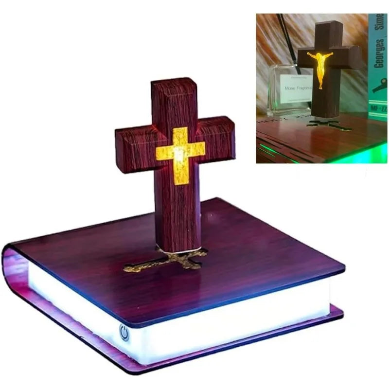Levitating Cross Lamp Floating Jesus & Bible Night Light Magnetic Levitation Cross Ornament Glowing Cross Light Home Desk gift