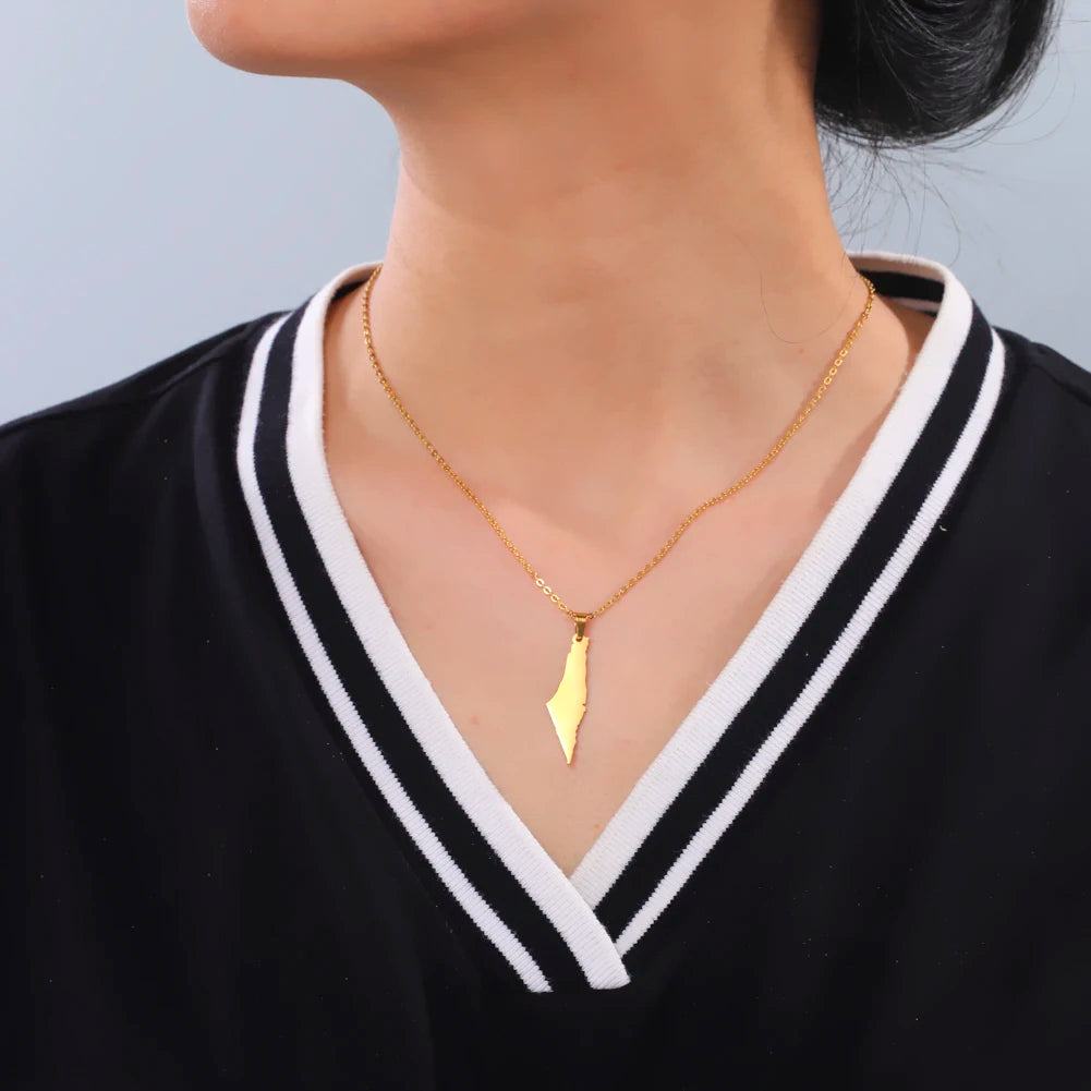 Teamer Israel Map Star of David Pendant Necklace for Women Men Jewish Stainless Steel Necklace Ethnic National Jewelry Wholesale