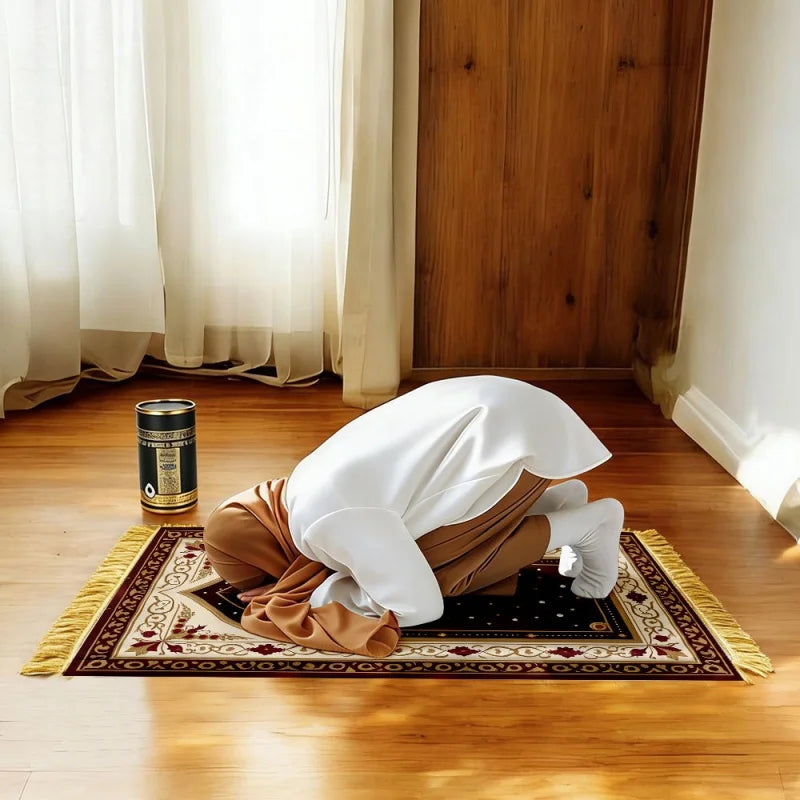 VIKAMA Luxury Star Pattern Burgundy Muslim Prayer Mat Portable and Foldable Suitable for Religious Pilgrimage and Prayer